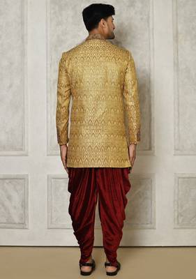 Gold straight pattern work with hand work on collar and pocket indo western 5