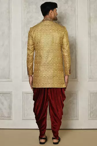 Gold straight pattern work with hand work on collar and pocket indo western