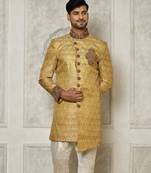 Gold straight pattern work with hand work on collar and pocket indo western