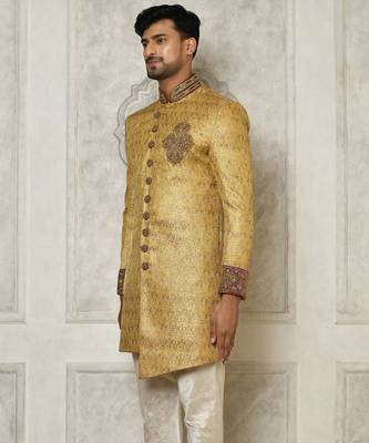 Gold straight pattern work with hand work on collar and pocket indo western 4