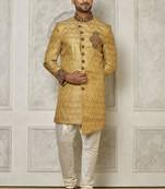 Gold straight pattern work with hand work on collar and pocket indo western