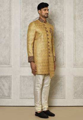 Gold straight pattern work with hand work on collar and pocket indo western 3