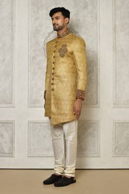 Gold straight pattern work with hand work on collar and pocket indo western 4