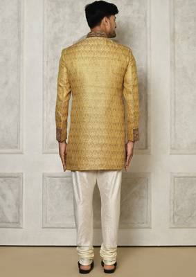 Gold straight pattern work with hand work on collar and pocket indo western 5