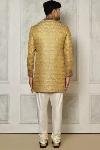 Gold straight pattern work with hand work on collar and pocket indo western