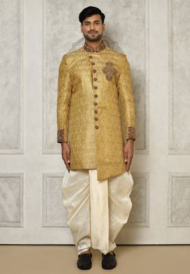Gold straight pattern work with hand work on collar and pocket indo western 1