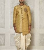 Gold straight pattern work with hand work on collar and pocket indo western