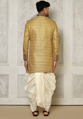 Gold straight pattern work with hand work on collar and pocket indo western 5