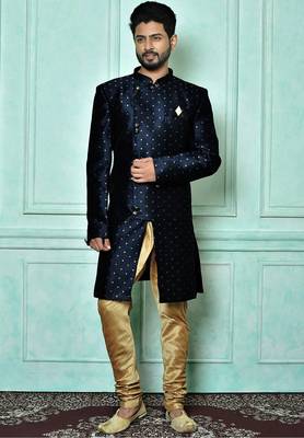 Navy blue anghrakha pattern work indo western 1