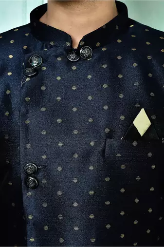 Navy blue anghrakha pattern work indo western