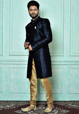 Navy blue anghrakha pattern work indo western 4