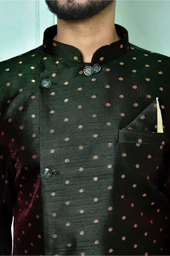 Bottle green anghrakha pattern work indo western