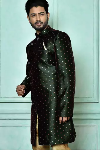 Bottle green anghrakha pattern work indo western