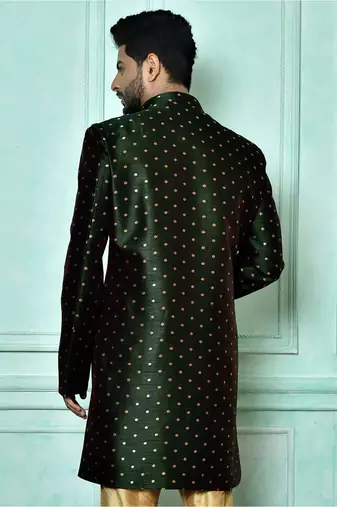 Bottle green anghrakha pattern work indo western