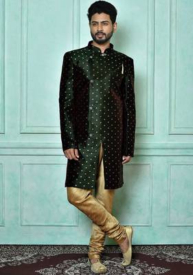 Bottle green anghrakha pattern work indo western 1