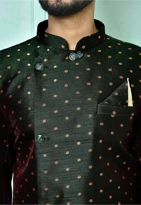 Bottle green anghrakha pattern work indo western 2
