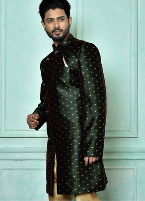 Bottle green anghrakha pattern work indo western 3