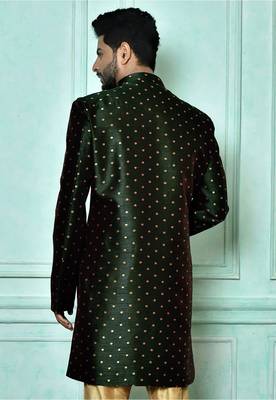 Bottle green anghrakha pattern work indo western 4