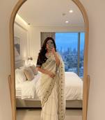 White Color embroidery sequence work Sattin Saree