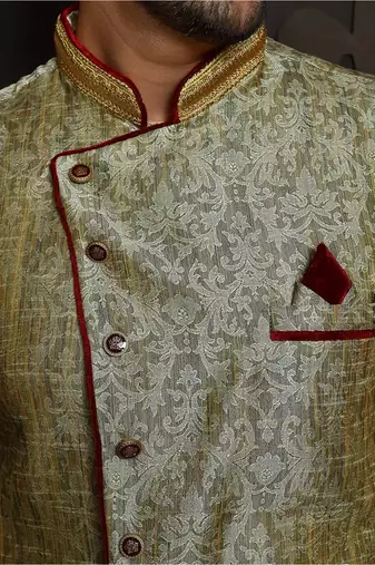Beige anghrakha pattern work indo western