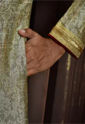Beige anghrakha pattern work indo western 3