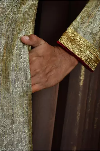 Beige anghrakha pattern work indo western