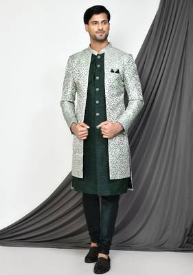 Beige anghrakha pattern work indo western 1