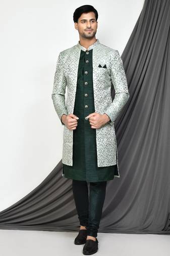 Beige anghrakha pattern work indo western