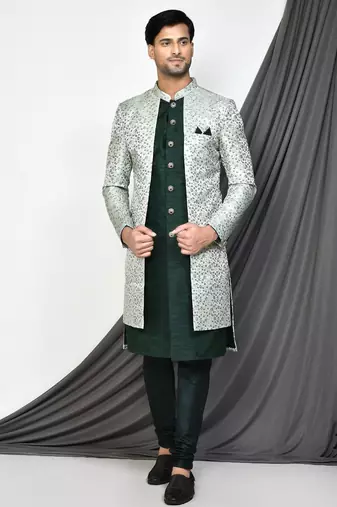 Beige anghrakha pattern work indo western