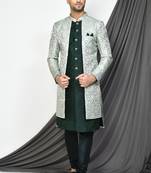 Beige anghrakha pattern work indo western