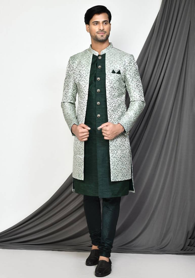 Beige anghrakha pattern work indo western