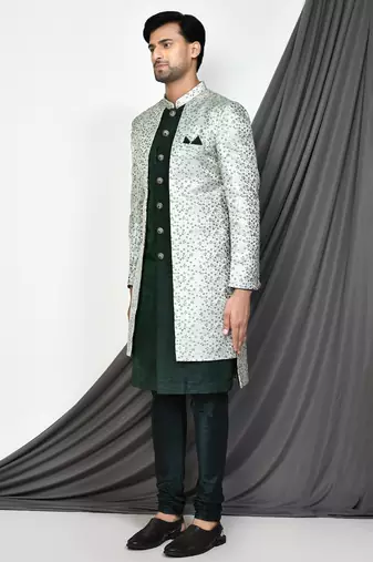 Beige anghrakha pattern work indo western