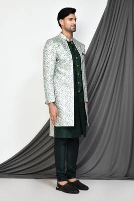 Beige anghrakha pattern work indo western 3