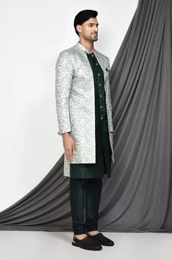 Beige anghrakha pattern work indo western