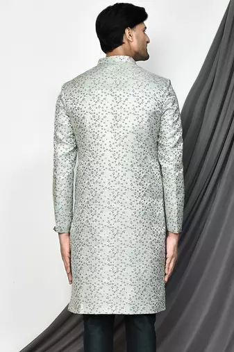 Bottle green front open pattern indo western
