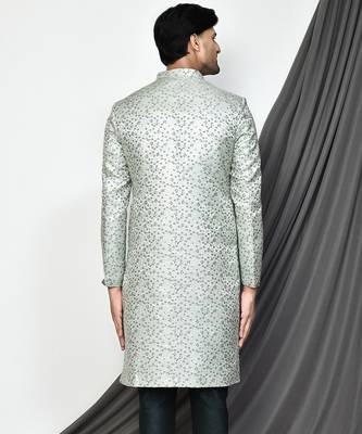 Bottle green front open pattern indo western 5