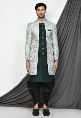 Bottle green front open pattern indo western 1