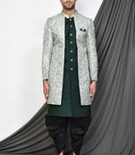 Bottle green front open pattern indo western