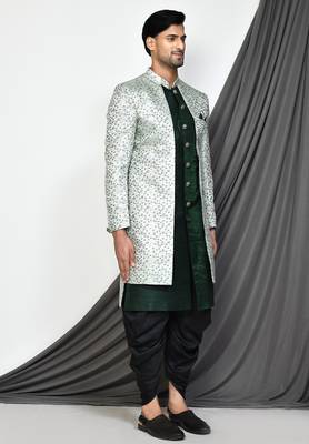 Bottle green front open pattern indo western 2