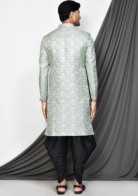 Bottle green front open pattern indo western 3