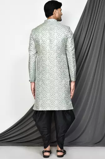 Bottle green front open pattern indo western