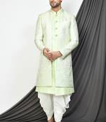 Sea green front open pattern design with detached inside sleeveless jacket indo western