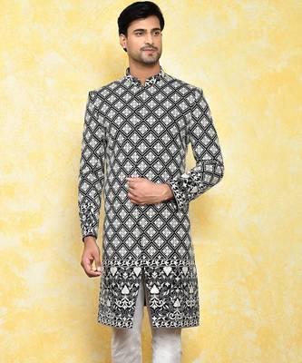 Black straight machine pattern work indo western 1