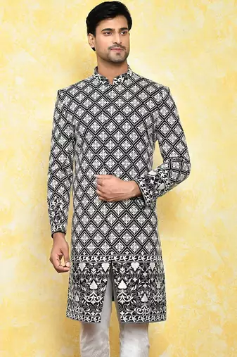 Black straight machine pattern work indo western