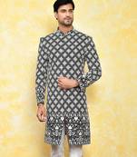 Black straight machine pattern work indo western
