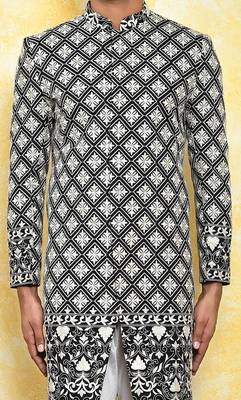 Black straight machine pattern work indo western 2