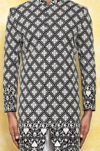 Black straight machine pattern work indo western