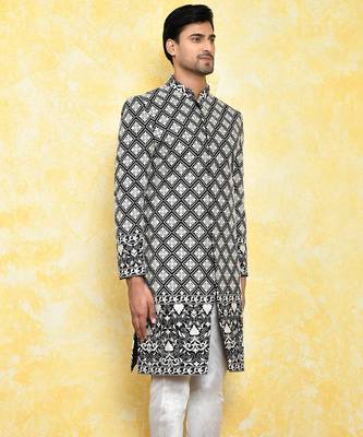 Black straight machine pattern work indo western 3