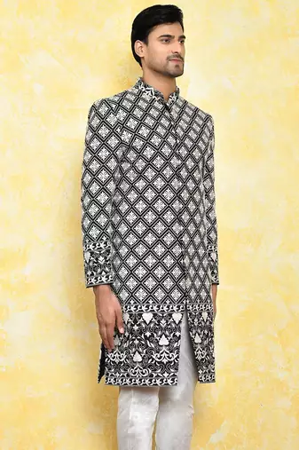 Black straight machine pattern work indo western