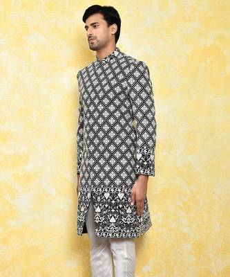 Black straight machine pattern work indo western 4
